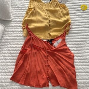 Forever 21 Yellow and Orange Button-Down Blouses